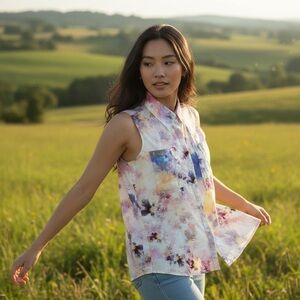 Hunter Bell New York Abstract Pixel Floral Print Sleeveless Top Women's Size L